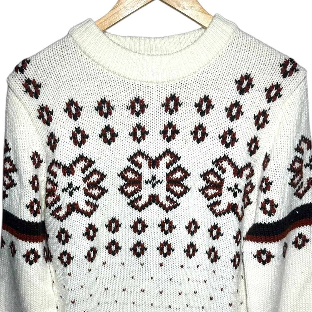 Atkinson Cream Size M Fair Isle Knit Sweater‎ Women's Long Sleeve Crew Neck